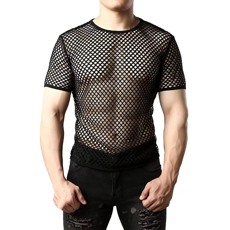 Men'S Fashion Night Out - T-shirt sexy ajouré en résille noire