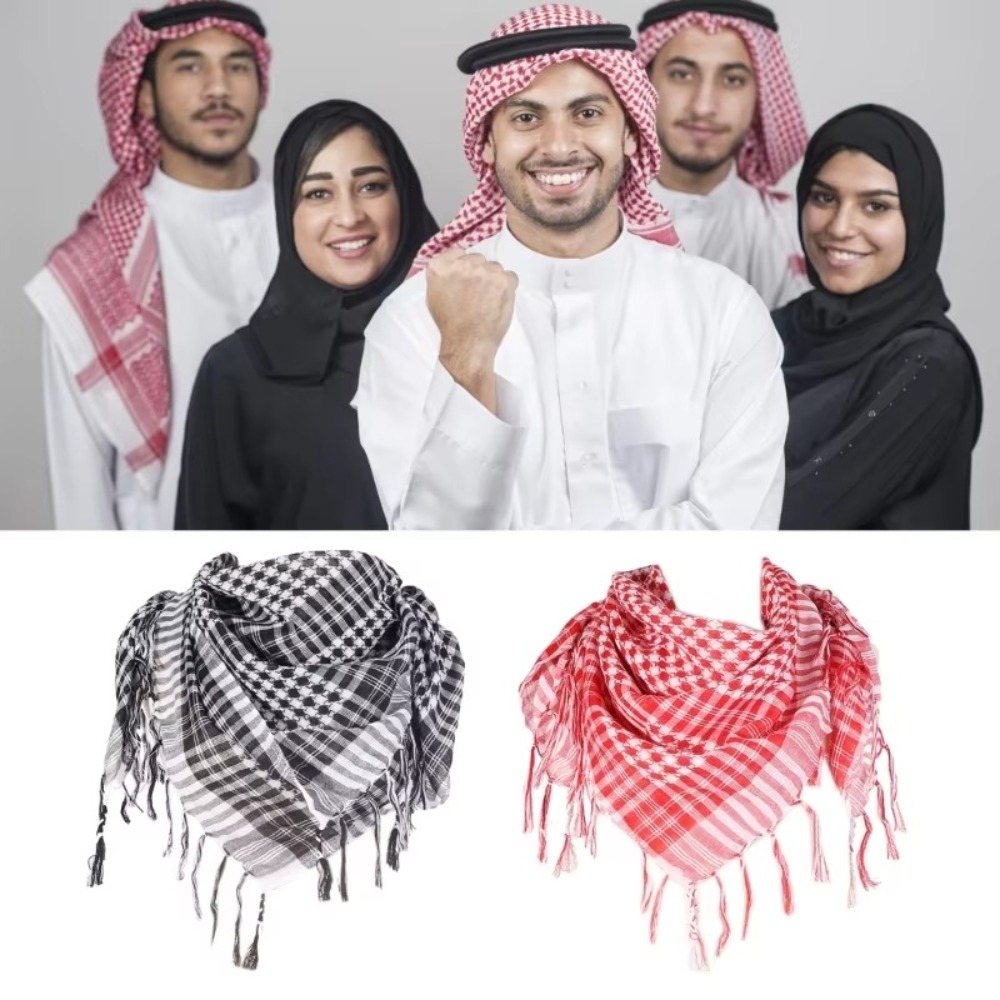 Men'S Fashion Head Scarf - Grande Écharpe Arabe Shemagh avec Pompon,