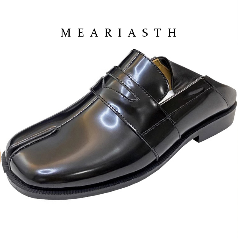 Suede Loafers Men - Mocassins Tabi noirs en cuir verni