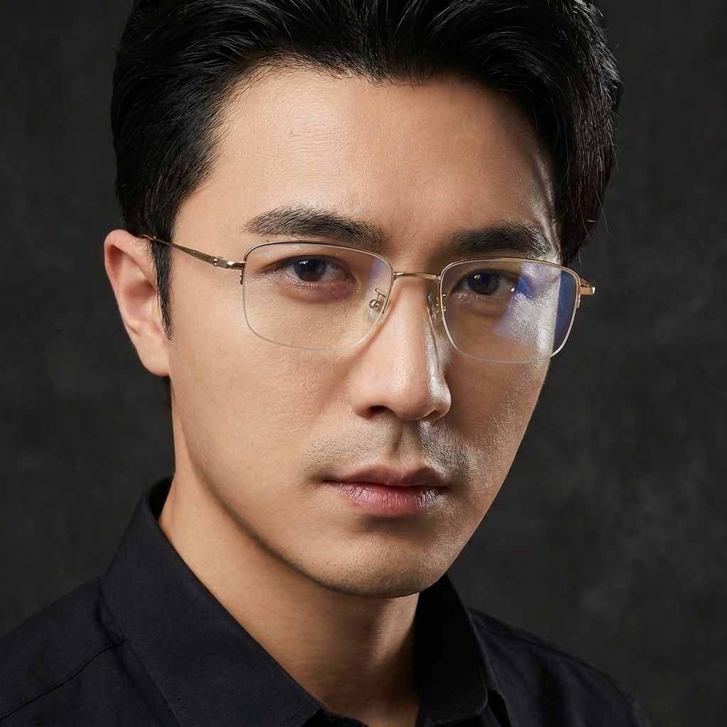 Men'S Fashion Non Prescription Glasses - Monture de lunettes demi-cerclée en titane