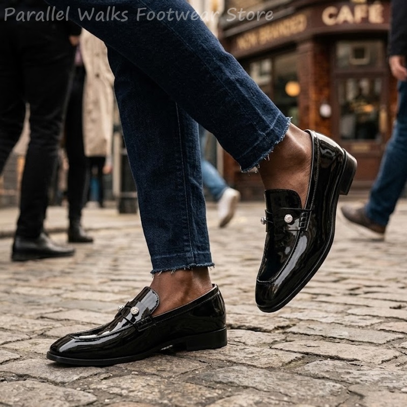 Suede Loafers Men - Mocassins pour hommes noirs en similicuir