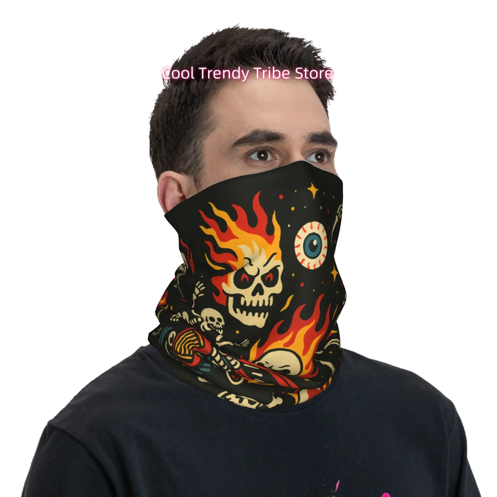 Men'S Fashion Head Scarf - Bandana Homme Imprimé Fantaisie Crânes Flammés