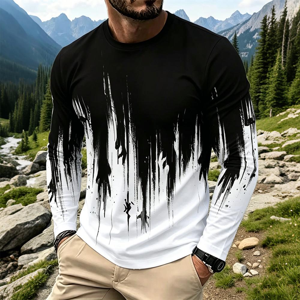 Mens Fashion Vintage - T-shirt à manches longues dégradé effet