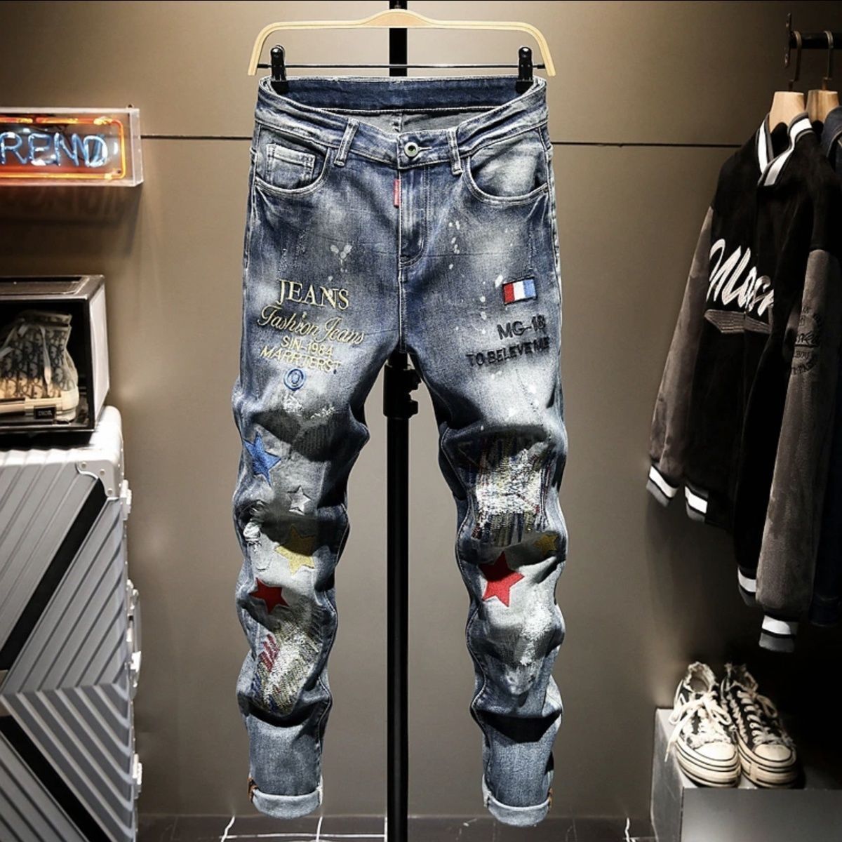 Jean brodé déchiré pour hommes - Men'S Fashion Jeans 2025 avis et prix
